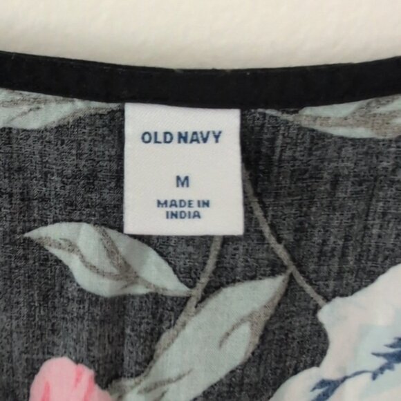 Old Navy Black Dress Pink & Blue Floral Flutter Short Sleeve Pull On Sz M - Picture 3 of 7